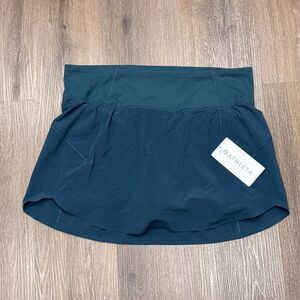 Athleta Run With It Skort Womens 1X Blue Teal Stretch Lined Zip Pocket